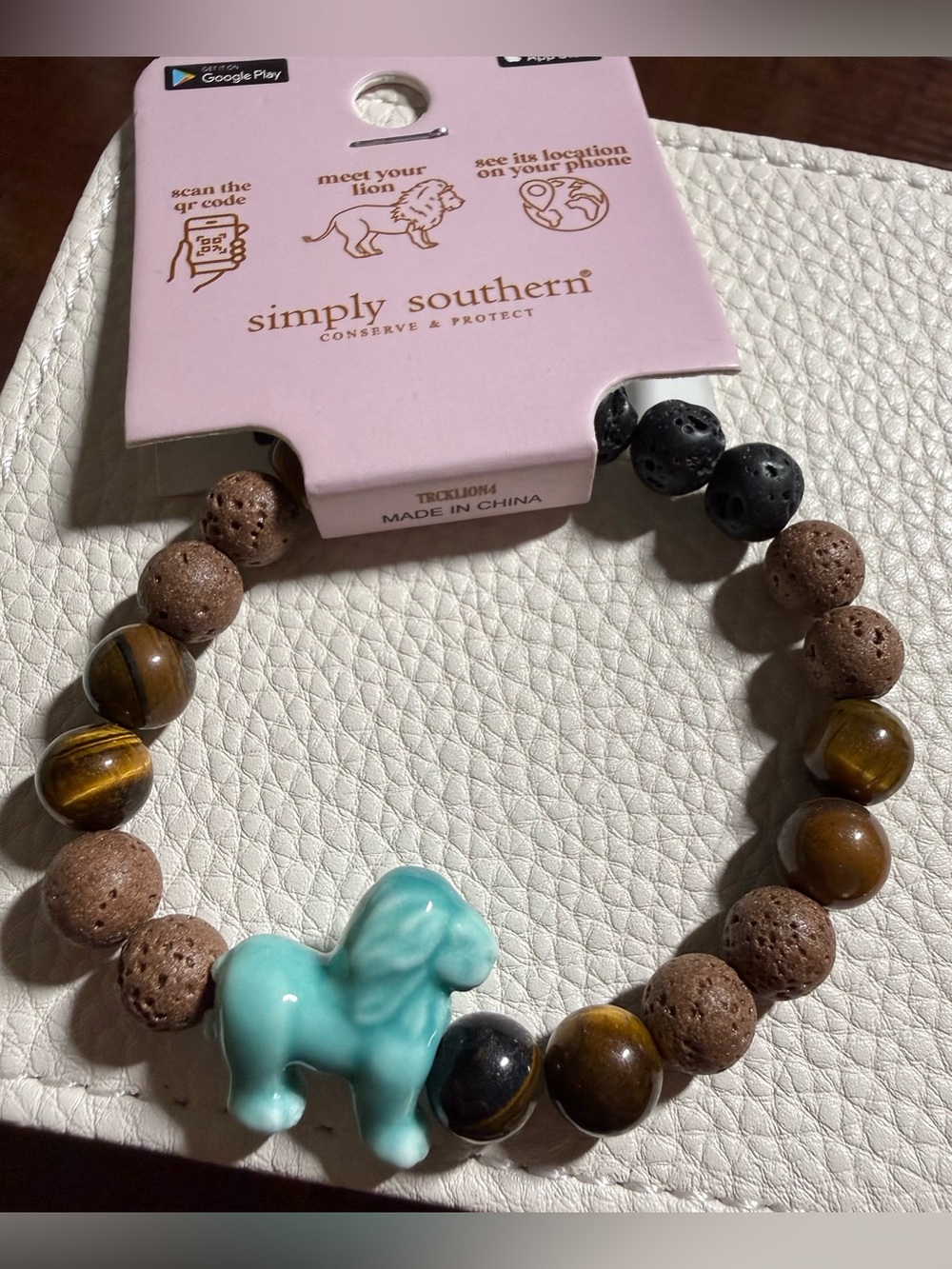 Simply Southern Turquoise Lion Bead Tracking Bracelet with Brown & Black Accents